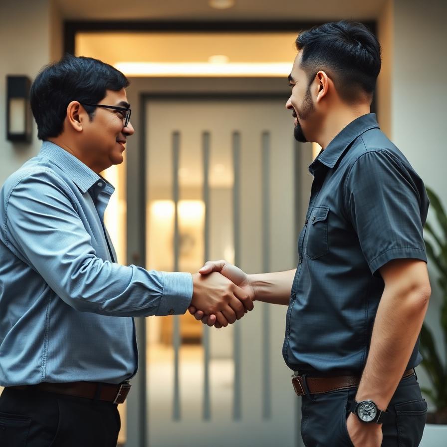Handshake at the front door of a Singapore home